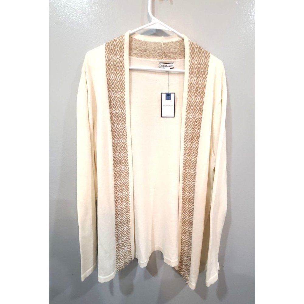 Croft And Barrow Cardigan Women's XL Cream Open Front Aztec Cozy Fall Winter NWT
